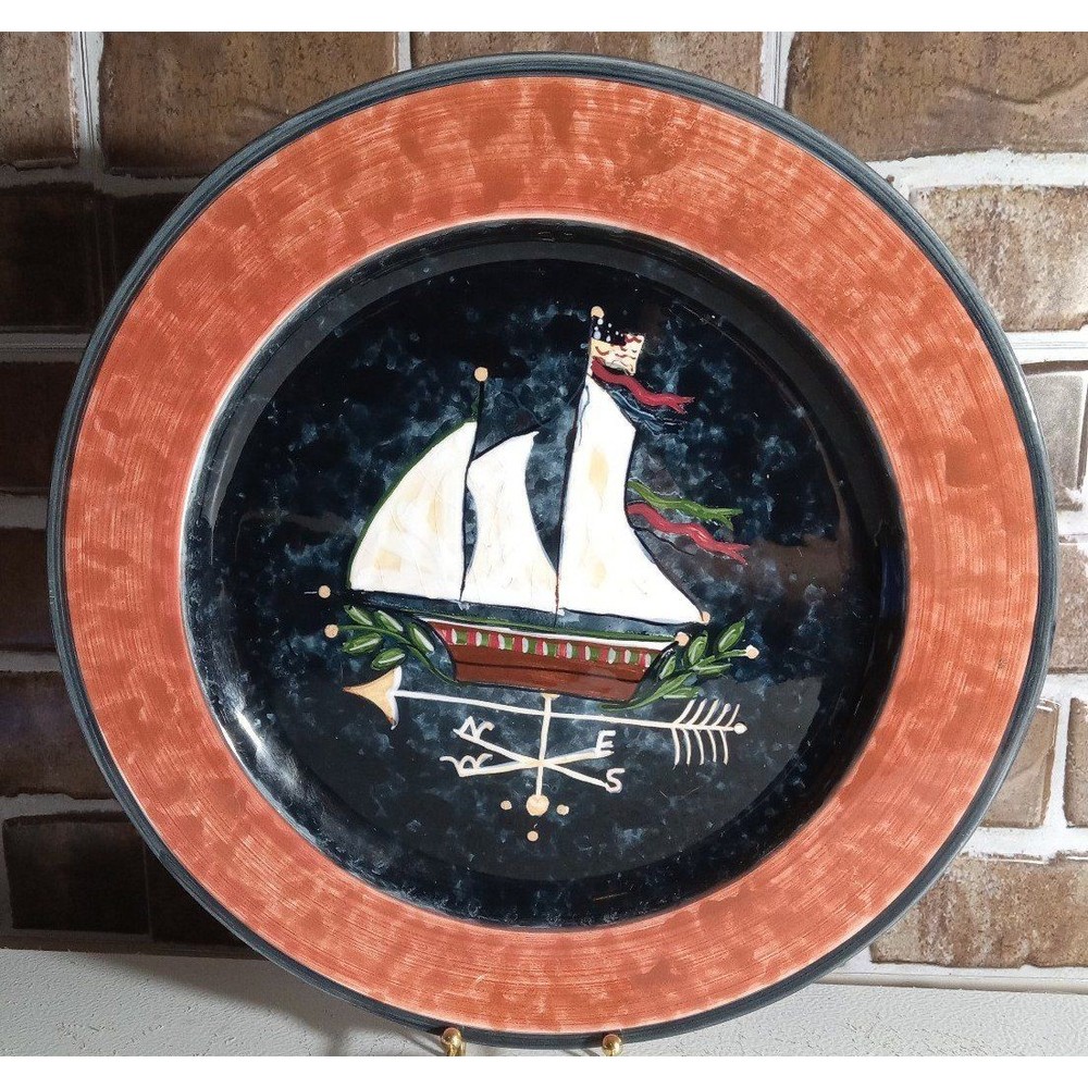 JPC Home Collection Large Serving/Cake Plate 13"Susan Winget Compass Sailboat